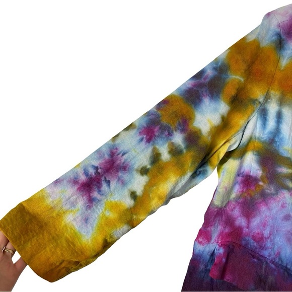 Handmade Ice Tie Dye Blazer Jacket Womens XXL Colorful Upcycled Double Breasted - Picture 6 of 12